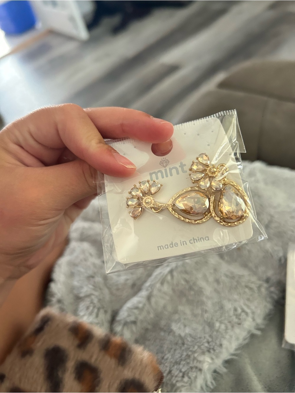 4/$50 Mint Gold Crystal Floral Teardrop Earrings